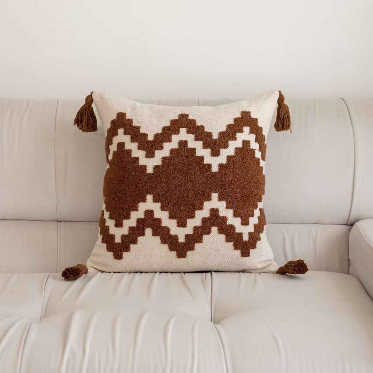 Transfronterizo nuevo estilo nórdico retro línea geometría jacquard bordado cojín muebles sofá sala de estar residencial hotel image 9