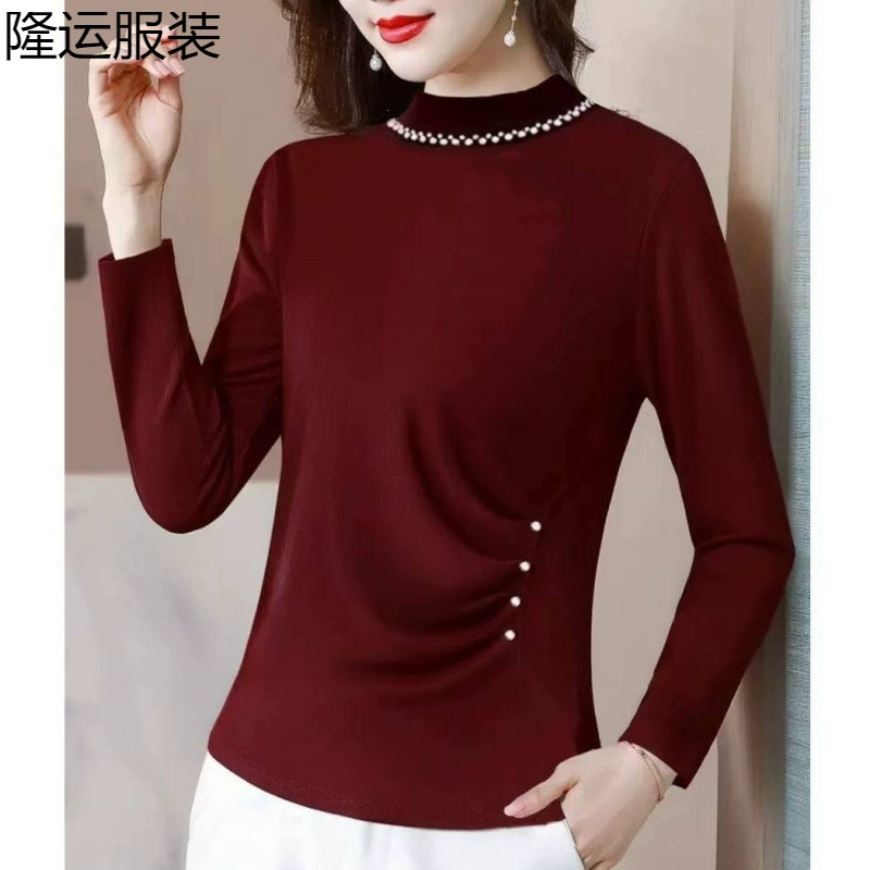 Футболка-лонгслив с полувысоким воротом облегающая