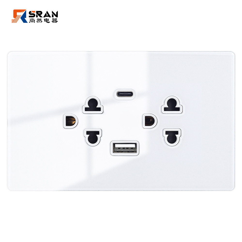 越南泰标家用多位六孔16A家用带USB  TYEPC大板玻璃面板泰国插座