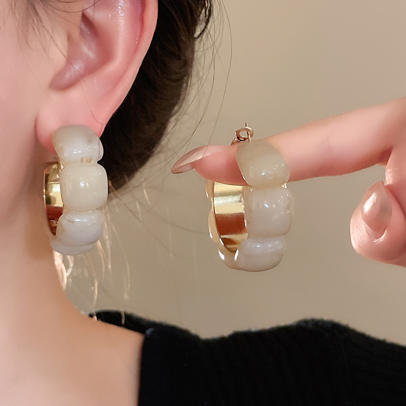 23g Weight 925 Sterling Silver Ear Needle Material Earrings Classification 1 Pair Quantity Daily, Street Occasion Resin Material Geometric Pattern All Seasons Season Women's Gender Plating Design Simple Style Style 1 Pair Simple Style Geometric Plating Resin Earrings 11