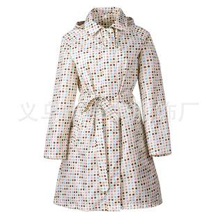 New Fashion Raincoat Korea Japan Cross-border Long Windbreaker Belt Slim-fit Travel Printed Colorful Polka Dot Raincoat