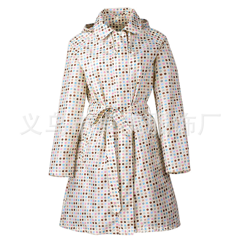 High-End Fashion Raincoat, Cross-Border Long Trench Coat, Japanese-Style Belt, Slim Fit, Travel, Korean-Style, Colorful Polka Dot Print Raincoat