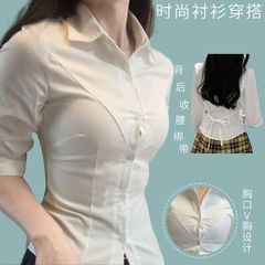 原创制服显瘦绑带款胸收腰衬衫女纯欲正版学院风修身百搭上衣