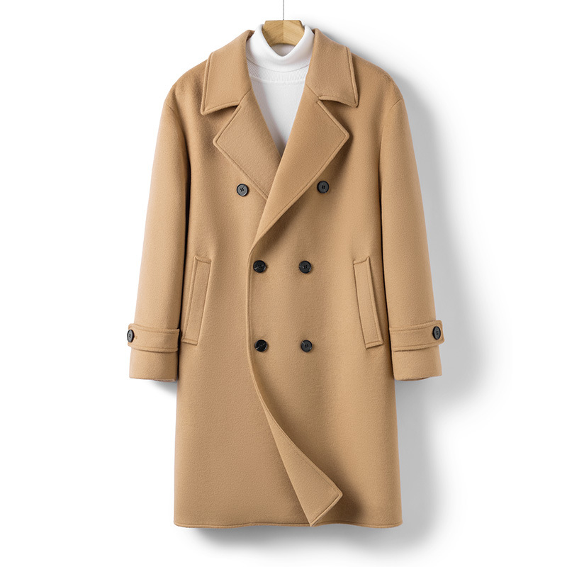 Winter Double Breasted Wool Coat Men's Long Thickened Cashmere