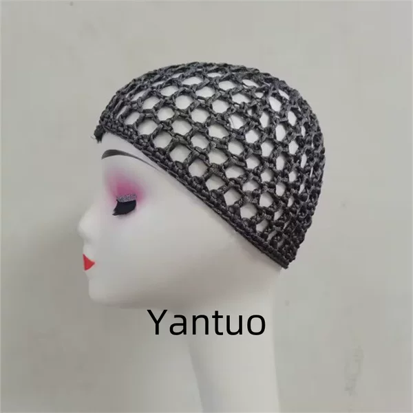 Cross-Border Foreign Trade Non-Hat Women's Handmade Woven Mesh Cap, Sleep Cap, Hair Net, Hollow-Out Pullover Mesh Cover, Available in Multiple Colors