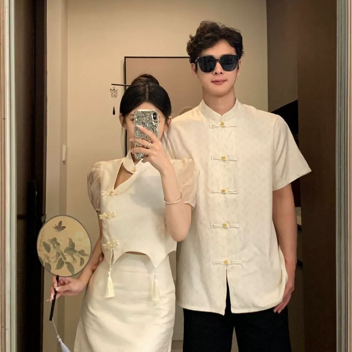 Новый китайский стиль парный комплект лето 2025 новый костюм короткий рукав рубашка китайский стиль двухсоставной комплект одна юбка чонсам юбка