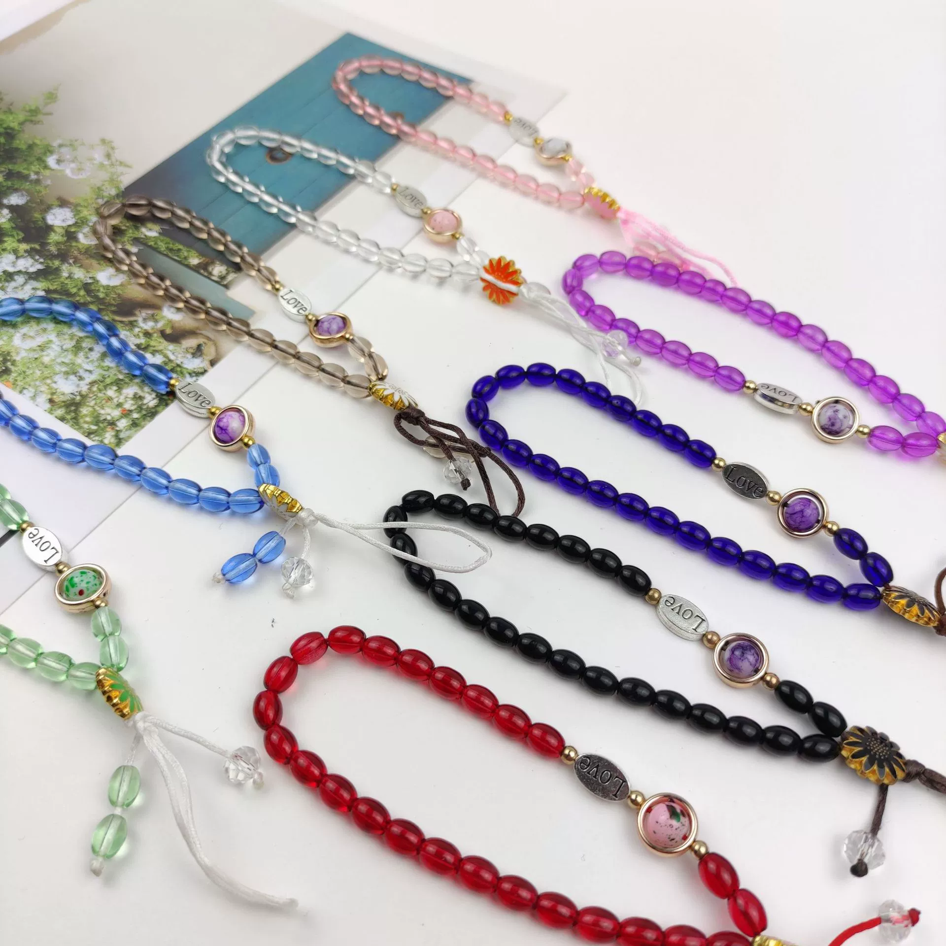 Woven one bead bracelet, short strap, pendant