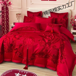 Wedding Four-Piece Wedding Bedding Embroidered Quilt Cover Red Wedding Wedding Room Wedding Bed Festive Embroidered Kit