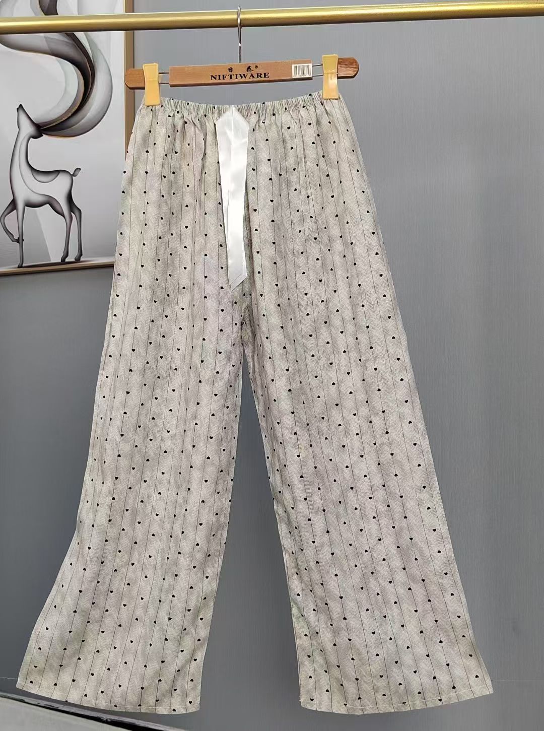 Pijama de seda de algodón para mujer, pantalones anchos de mujer embarazada de seda de algodón con estampado fino de verano