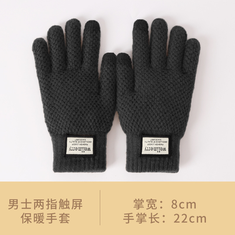 新款男士针织手套秋冬大码加绒加厚提花防寒保暖毛线触屏成人手套|undefined