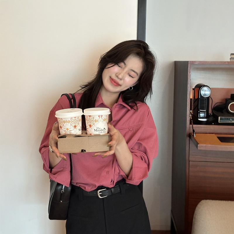 레몬 레몬 녹차 2024 초가을 프랑스 셔츠 여성 한국 스타일 우아한 캐주얼 느슨한 긴 소매 셔츠