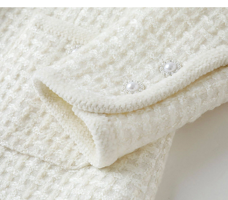 Áo khoác ngắn nữ dáng vest chất liệu len cừu phối vải tweed thanh lịch — Vanilla trắng chi tiết 16