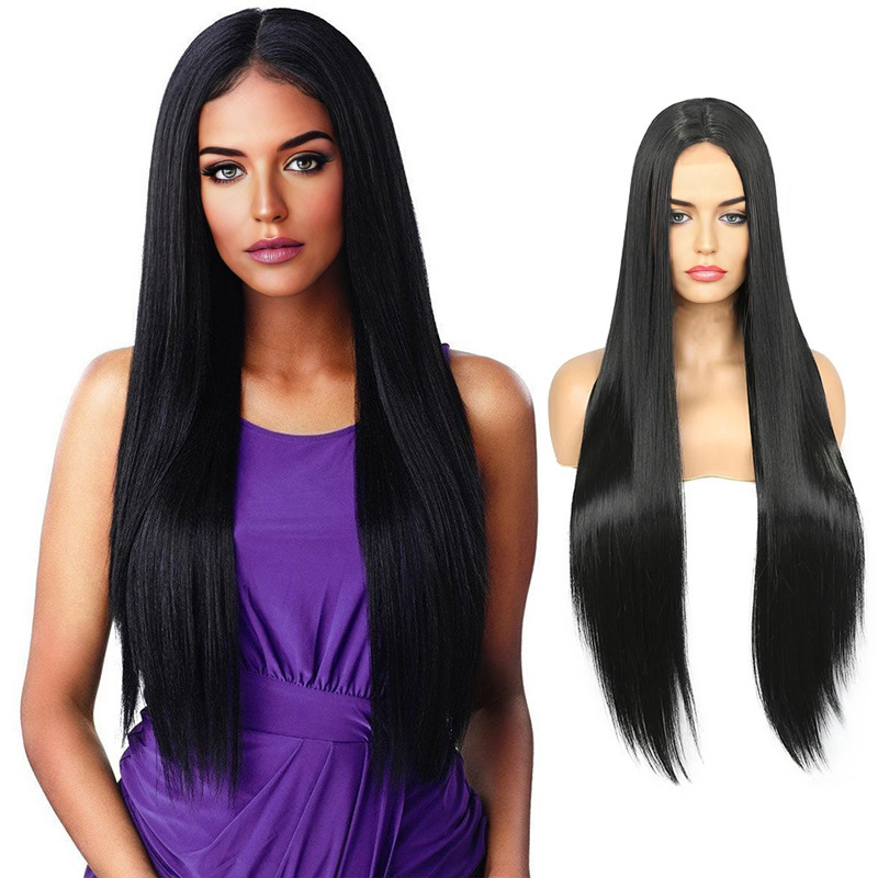 European and American cross-border foreign trade wig women's long hair full hair front lace glueless headgear lace frontal wig