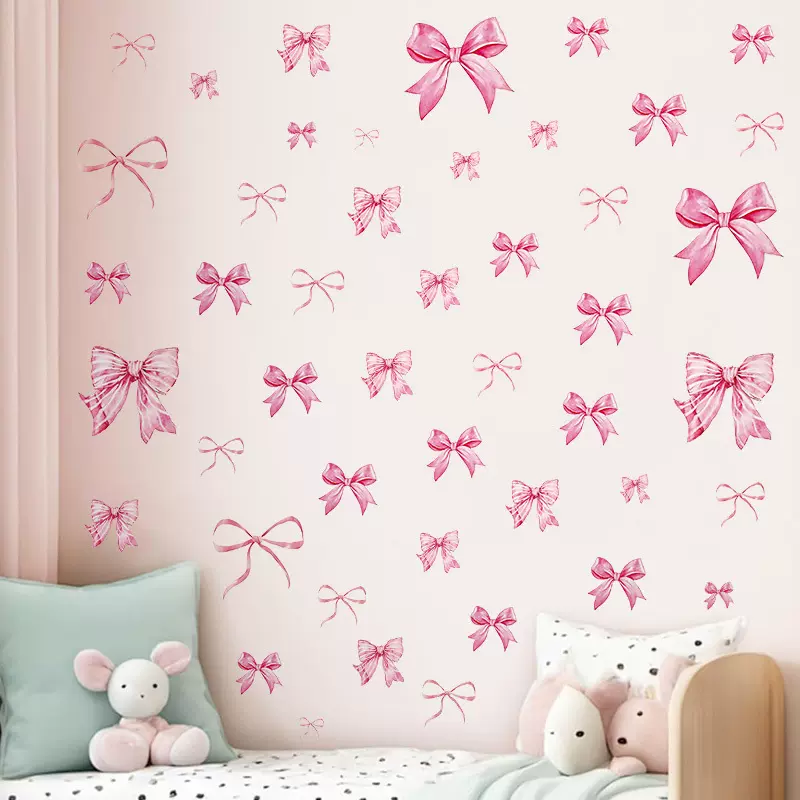 新款粉色蝴蝶结墙贴波西米亚风女孩房间墙面贴饰墙贴窗贴pvc自粘