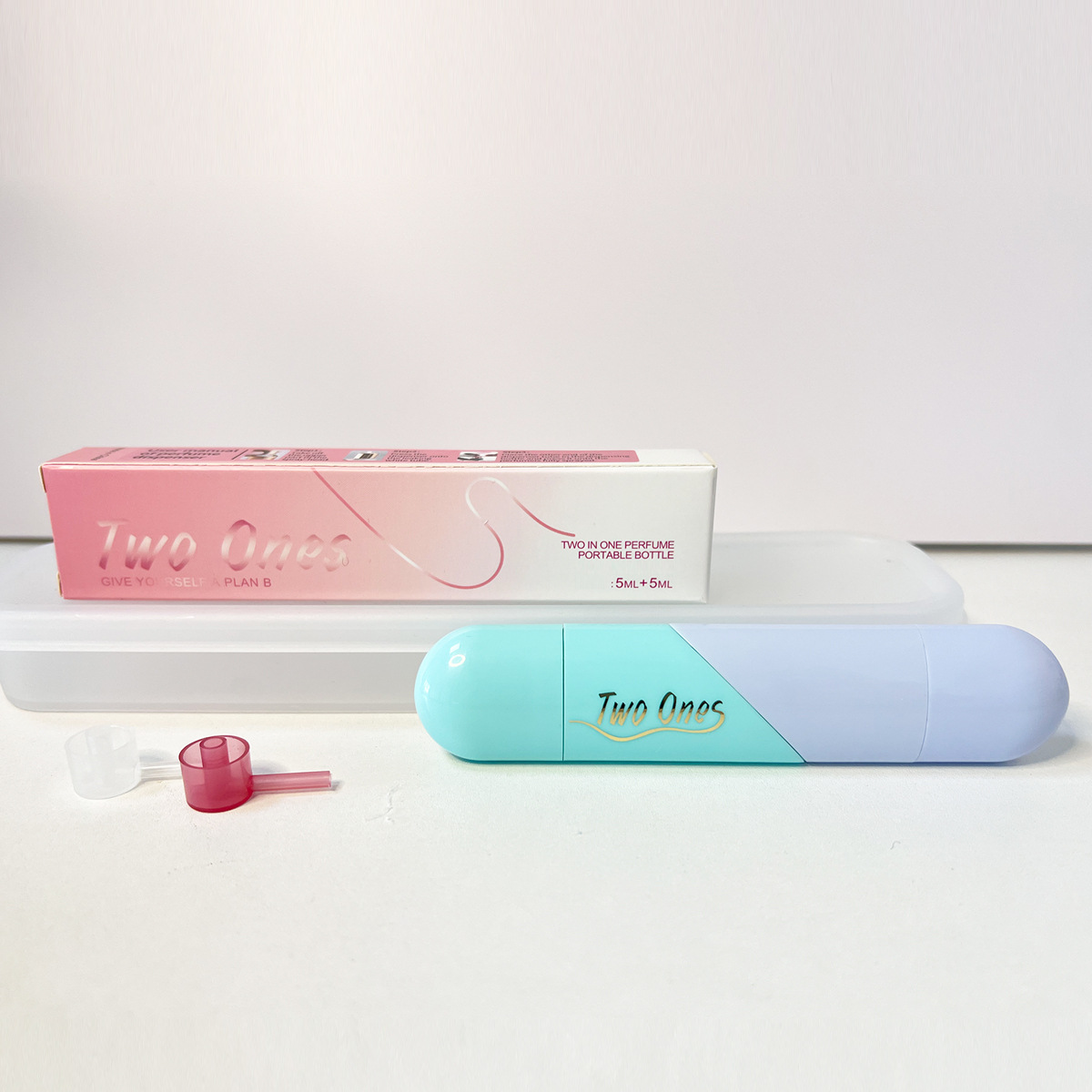 수직 색상 상자 포장 - (티파니 블루 + 레이크 블루), 마카롱 색상, ABS 쉘 + 양극 처리된 알루미늄 노즐 + PP 라이너