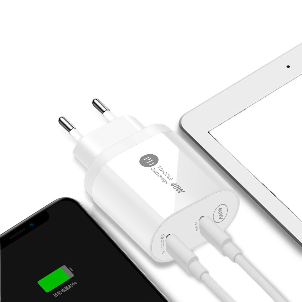 PD40W cargador de teléfono móvil de carga rápida tipo-c PD dual-puerto multifuncional Dispositivo de velocidad estándar británico europeo y americano cabeza de carga