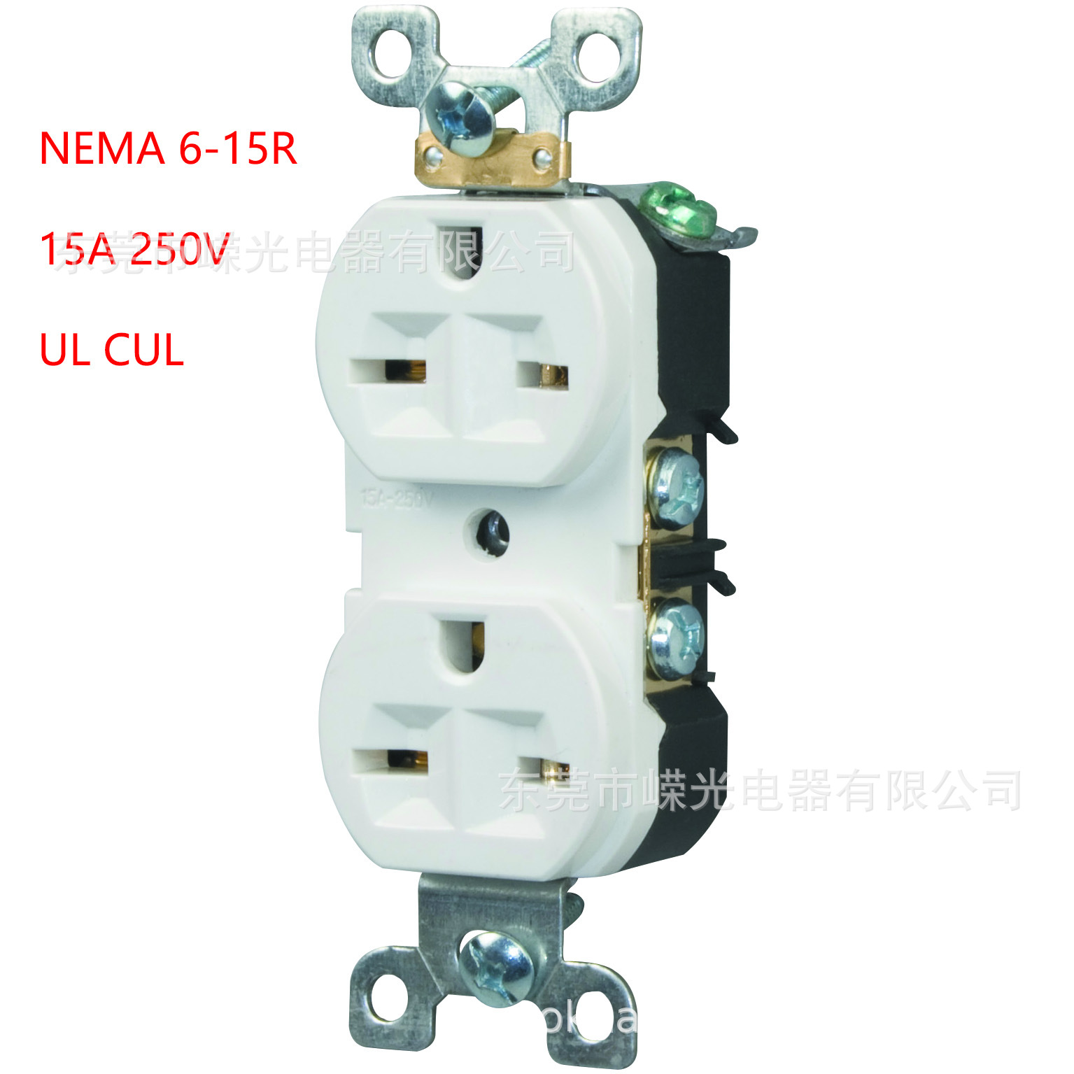 JCZ015美标15A 250V双联暗装双胞胎NEMA 6-15R直插带耳机箱8字插