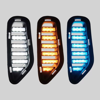 Suitable for 19-22 BYD E2E3 daytime running lights front fog lights modified running water steering LED daytime running lights (Gündüz işıqları) - mustang-three-color-streamer-daytime-running-lightspair-price