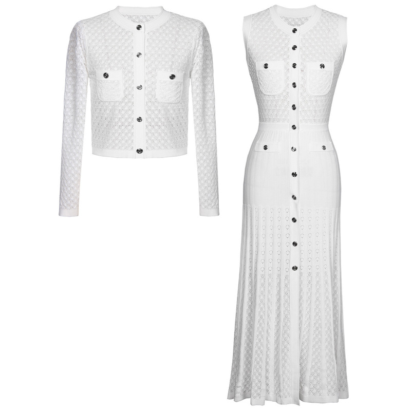 24133 In-Stock High-End Version Summer New Trendy Hollow-Out Elegant Long-Sleeve Knit Top + Sleeveless Long Dress 24133 In-Stock High-End Version Summer New Trendy Hollow-Out Elegant Long-Sleeve Knit Top + Sleeveless Long Dress