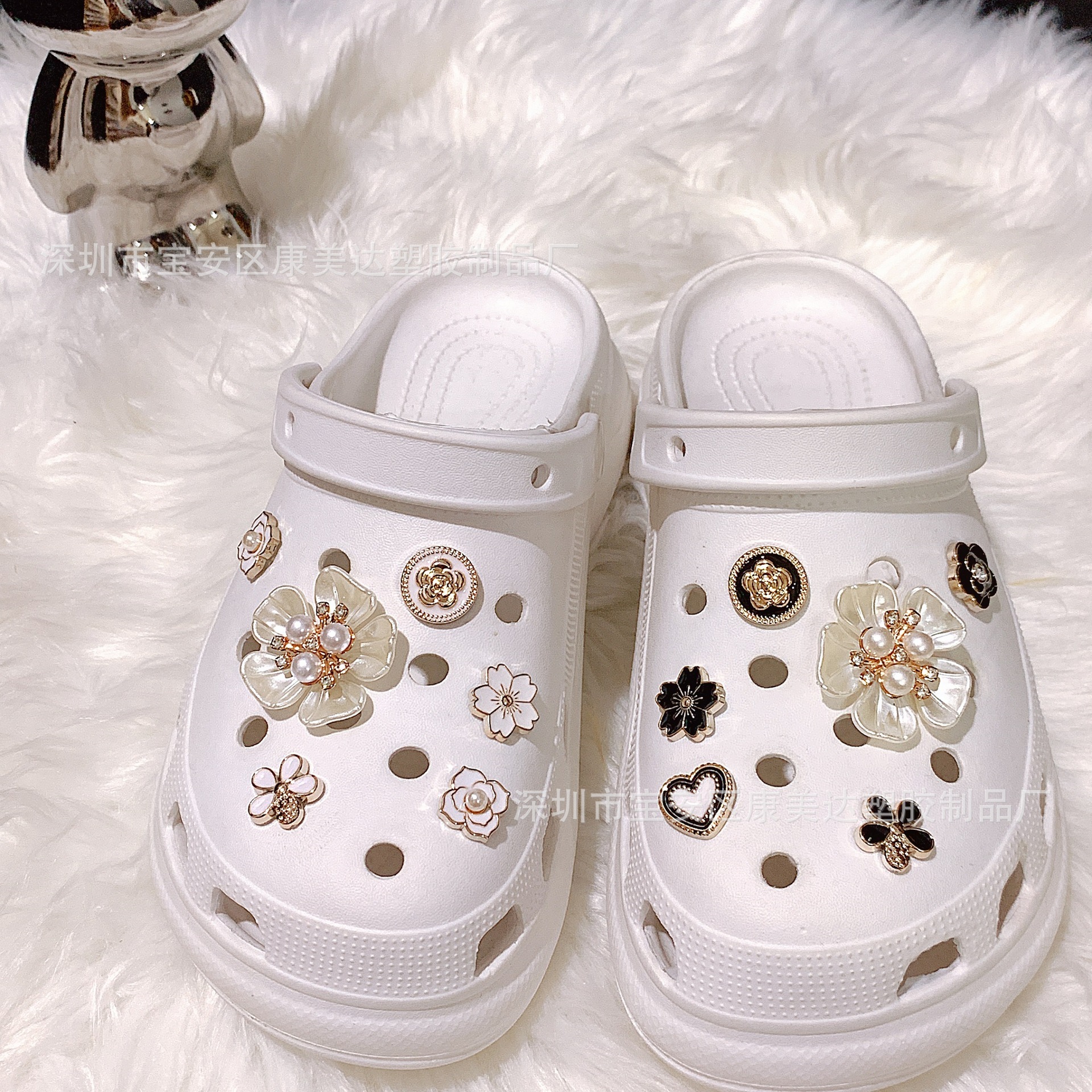 K80-Five-leaf 꽃 흑백 세트 (신발 없음)