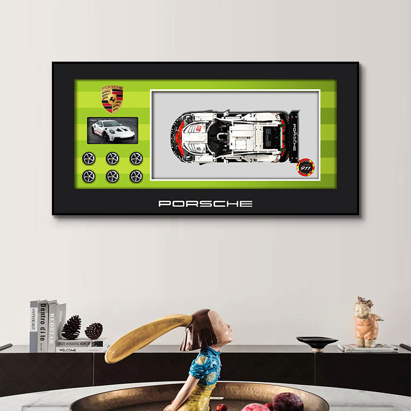 Compatible con bloques de construcción, marco de fotos de coche en la pared, creativo transfronterizo, sofá tridimensional, fondo de pared, pintura decorativa, coche famoso 911
