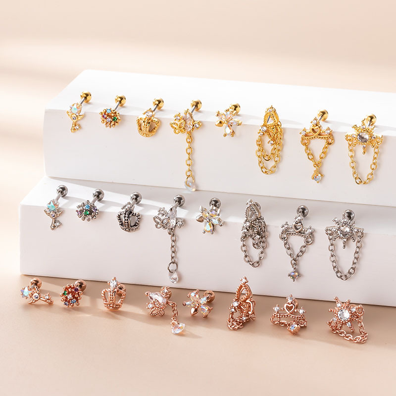 3g Weight Zircon Inlay Material Ear Studs Classification 1 Piece Quantity 1 Piece 316L Stainless Steel Copper Zircon Ear Cartilage Rings & Studs Butterfly Waterproof Non Tarnish Surgical Steel Women'S