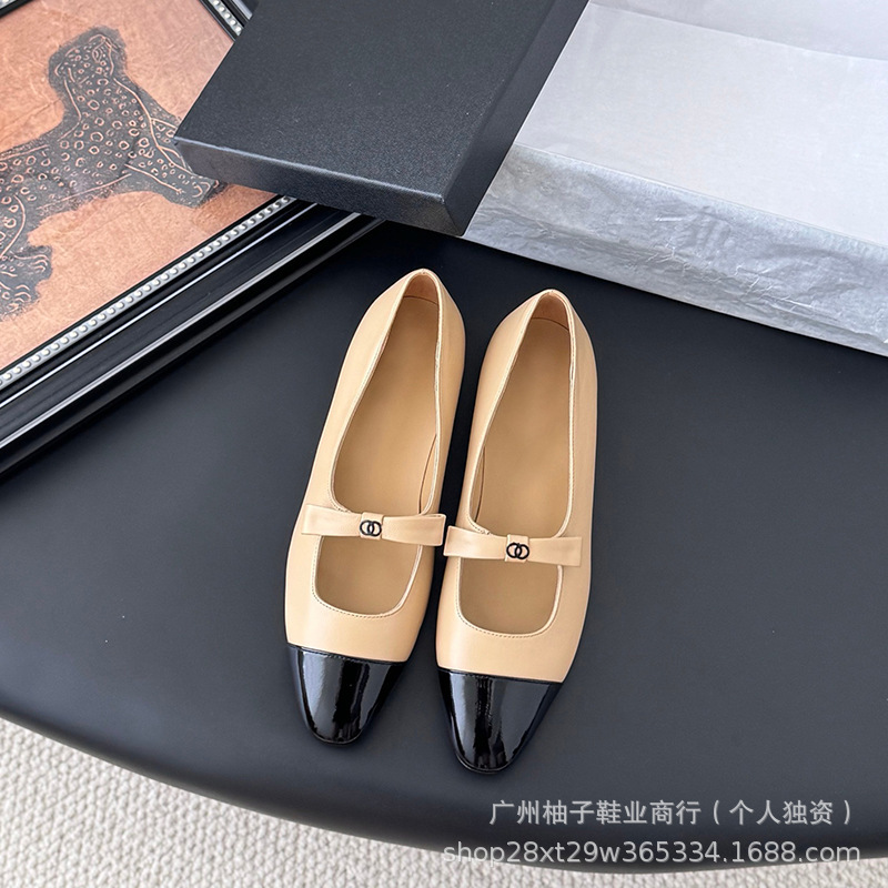 2025夏季新款小香风蝴蝶单鞋淑女平底一脚蹬拼色甜美玛丽珍女鞋潮|undefined