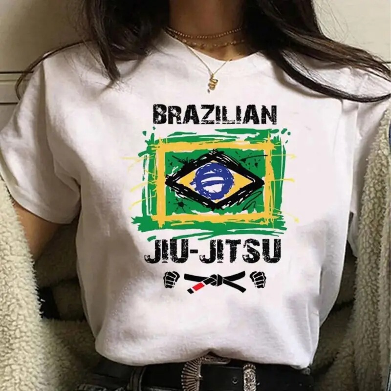 Brazilian Jiu-Jitsu Printed T-Shirt, Crew Neck Short-Sleeve T-Shirt, Casual Top, Women's Loose-Sleeve Fashion, Stylish Summer Wear