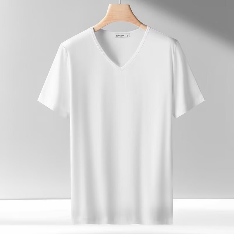 New Men's Slim Short-Sleeved T-Shirt Summer Thin Pure Color V Neck Bottoming Shirt Loose Youth Half-Sleeved Home Leisure New Men's Slim Short-Sleeved T-Shirt Summer Thin Pure Color V Neck Bottoming Shirt Loose Youth Half-Sleeved Home Leisure