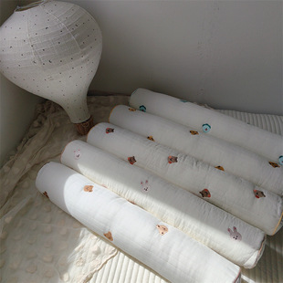 Korean Ins Style Embroidered Bear Quilted Cylindrical Pillow Baby Bed Pillow Korean Rectangular Pillow Core