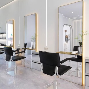 High-end Hair Salon Mirror Hair Salon Single and Double-sided Floor-standing Perm and Dyeing Mirror Internet Celebrity Stainless Steel Barber Shop Mirror with Countertop