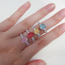 一件代发 925银镀金高碳钻异形彩钻戒指优雅简约大气异形四爪戒指