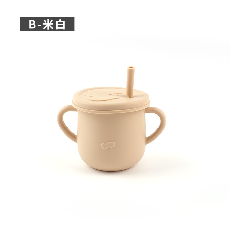 Taza de agua de paja de silicona para niños de grado alimenticio Taza de agua a prueba de caídas Taza de agua de silicona binaural para bebés Taza de silicona para aprender a beber