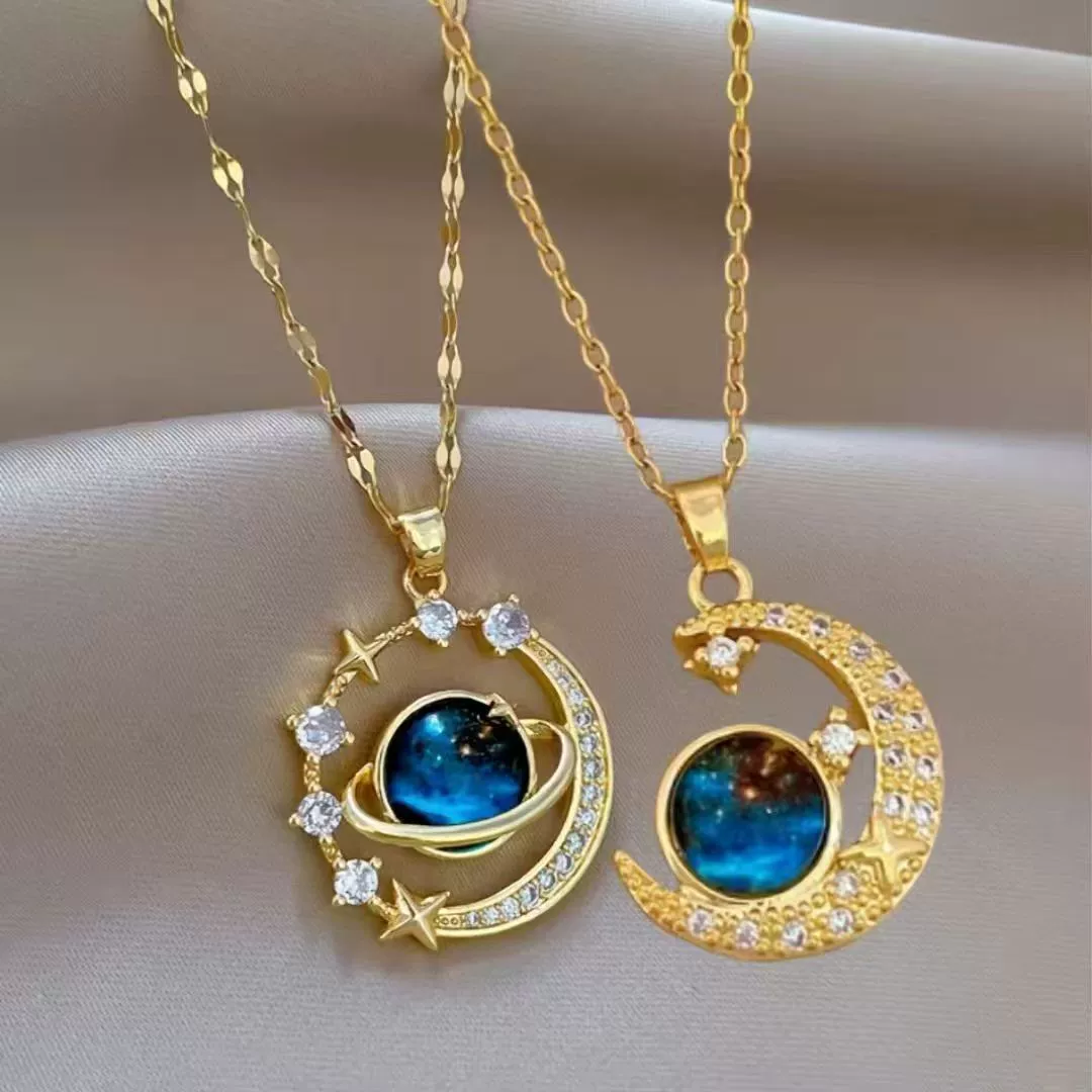 New Fantasy Planet Moon Starry Sky Light Luxury Elegant Gorgeous Micro-Inlaid Zircon Necklace Women's Versatile Collarbone Chain