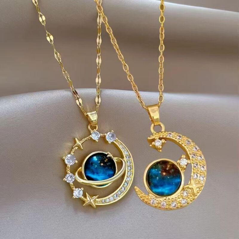New Fantasy Planet Moon Starry Sky Light Luxury Elegant Gorgeous Micro-Inlaid Zircon Necklace Women's Versatile Collarbone Chain