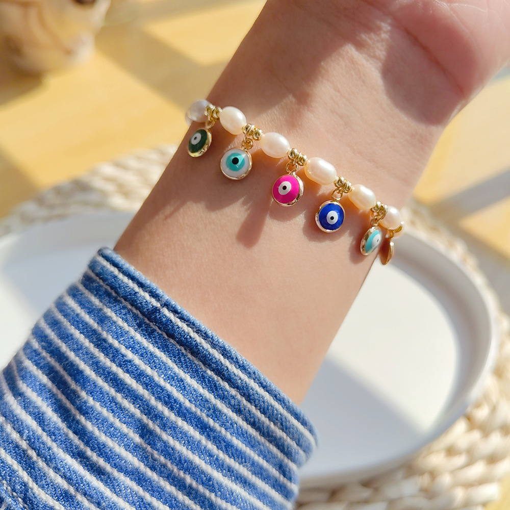 Ethnic Style Eye Pearl Copper Enamel Plating Bracelets 1 Piece display picture 1