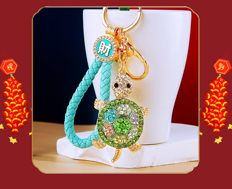 Turtle Car Keychain With Full Diamond Crystals Bag Pendant_voghion.com