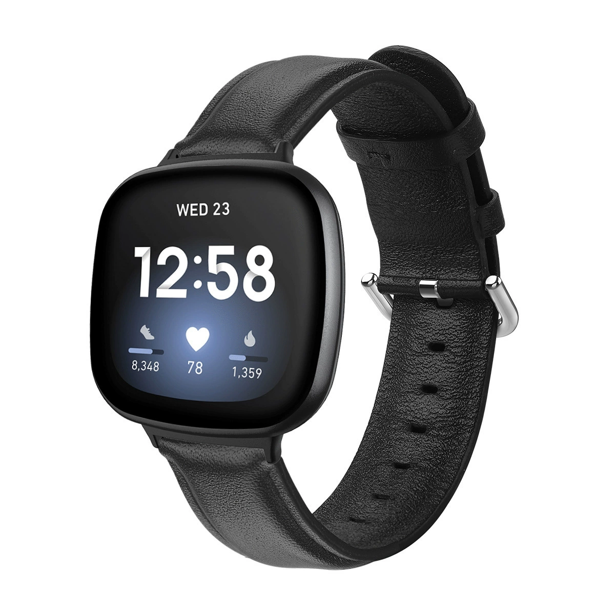 Applicable to Fitbit Versa3 round tail high -body smart leather strap Versa3 piercing edge head layer leather strap