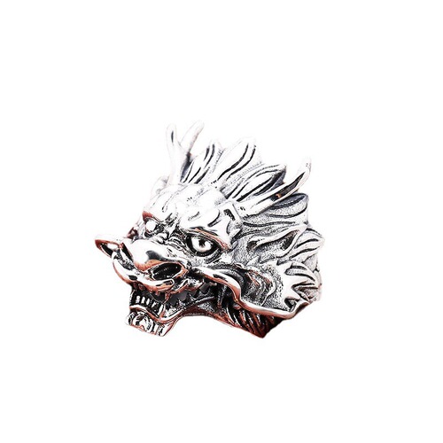Men's Thai silver retro twelve zodiac dragon head trendy personality domineering dragon king open dragon ring