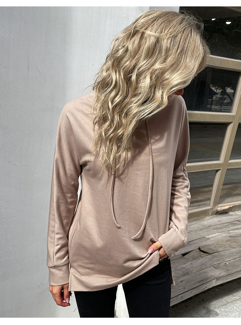 Düz Renk Yığın Yaka Orta Boy Spor Kazak Sweatshirt_voghion.com