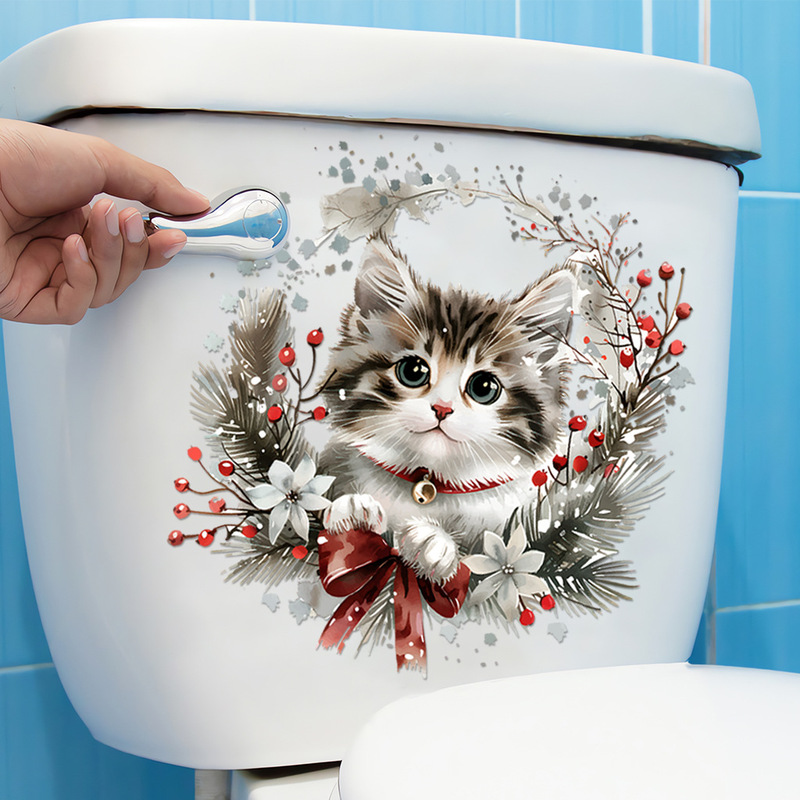 奥フレイMerry ChristmasクリスマストイレシールFC8500かわいい猫ヘラジカトイレの壁シール|undefined