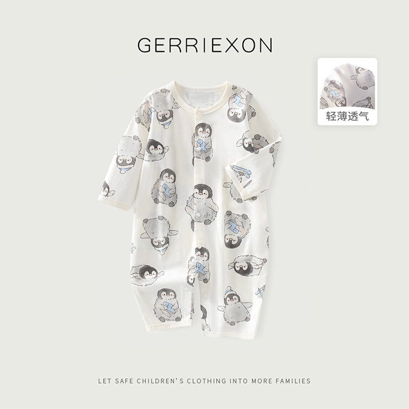 Baby's Air-conditioning Suit Summer Thin Baby's Jaysuit Long-sleeved Pajamas Summer Clothing Class A Pure Cotton Hayi Climbing Clothes Home