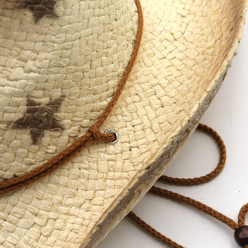 Straw Cowboy Hat With Five Pointed Star For Beach And Outdoor_voghion.com