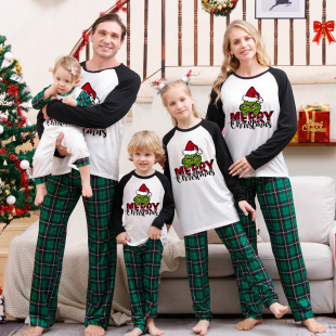 Tianming clothing new Christmas parent-child pajamas suit printed home wear Amazon European and American Christmas long sleeve