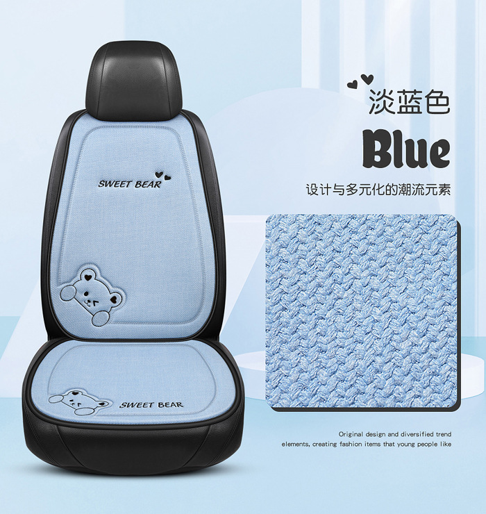 Car Seat Cushion for All Seasons, Linen Cartoon Rear Seat Cushion, Single-Piece Seat Cover for Women
