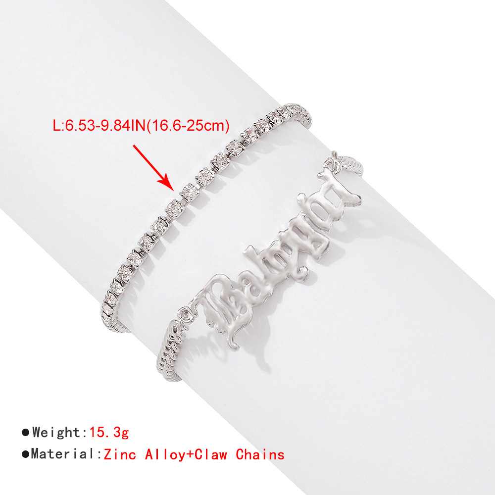 Fashion White K Alloy Letter Claw Chain Multilayer Bracelet