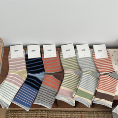 IOULOR卷邊條紋襪子女堆堆襪秋冬韓版ins拼色無骨中筒襪女生百搭
