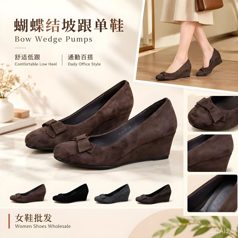 Sheepskin version~ Gentle and versatile bow-tie round-toe wedge heel shallow single shoes for women, comfortable Mary Jane shoes for daily commuting Sheepskin version~ Gentle and versatile bow-tie round-toe wedge heel shallow single shoes for women, comfortable Mary Jane shoes for daily commuting