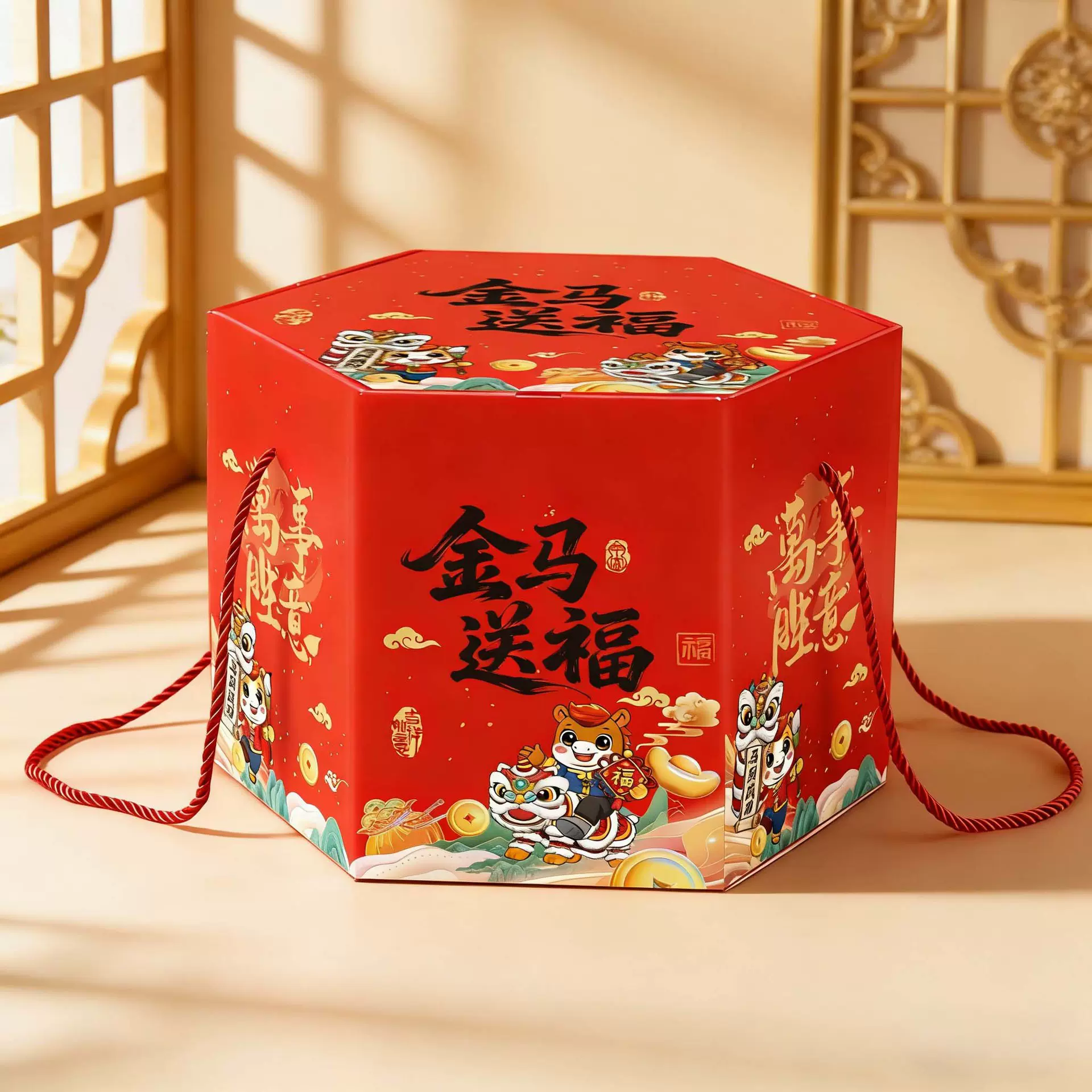 马年年货礼盒春节过年高档坚果通用国风包装盒空盒红色新年礼品盒