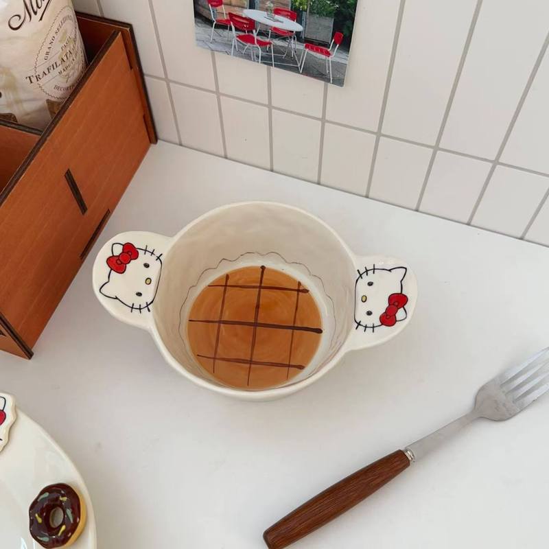 创意猫咪卡通陶瓷盘子家用高颜值餐具套装立体手绘釉下彩分格餐盘|undefined